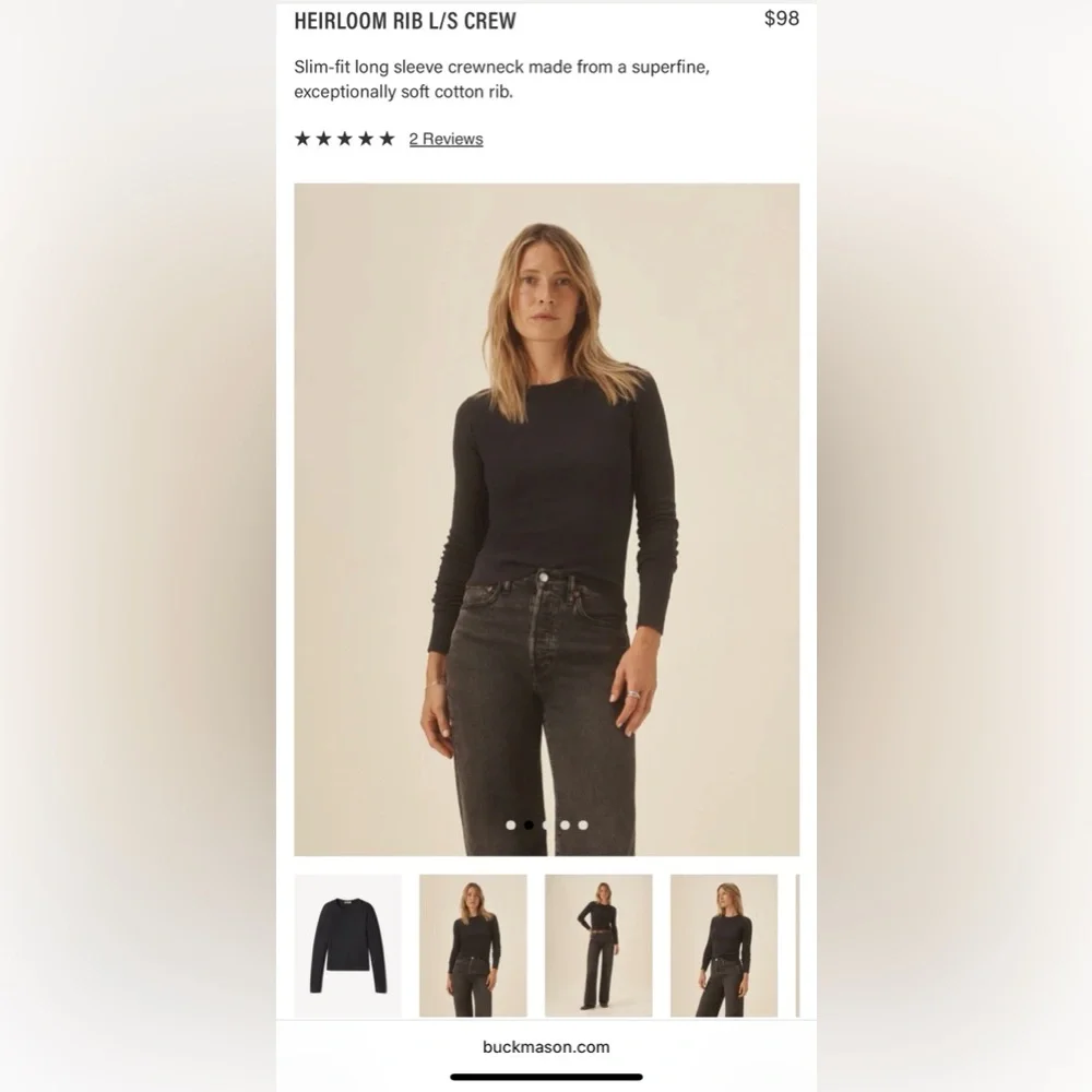 Buck Mason heirloom rib crew neck tee, heathered navy, XS - Picture 3 of 6